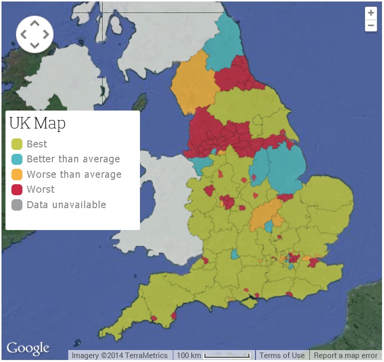 Physical inactivity levels (key local authority areas- England) Source: ukactive. Turning the tide of inactivity, 2014. Accessed at: http://www.ukactive.com/turningthetide/download.asp