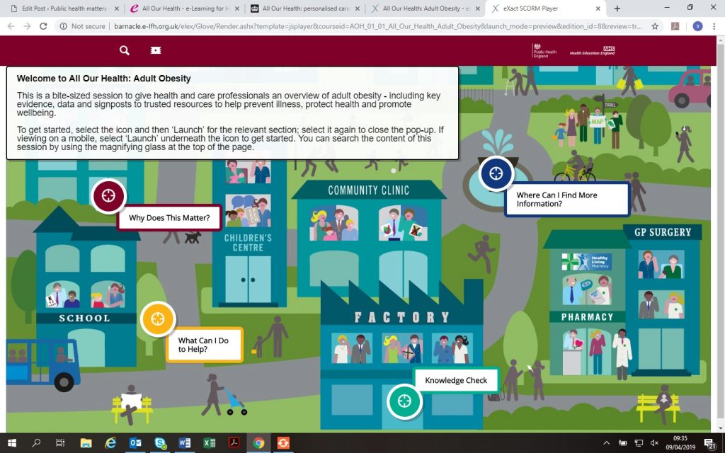 Screenshot of the All Our Health module on obesity showing the townscape.