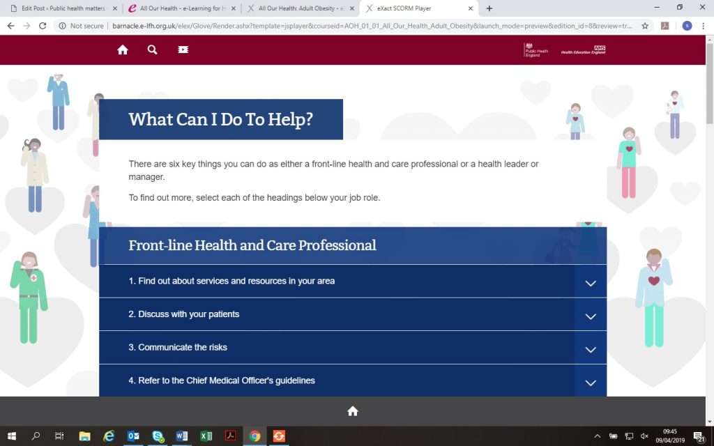 Screenshot of a page from the All Our Health e-learning module on obesity.