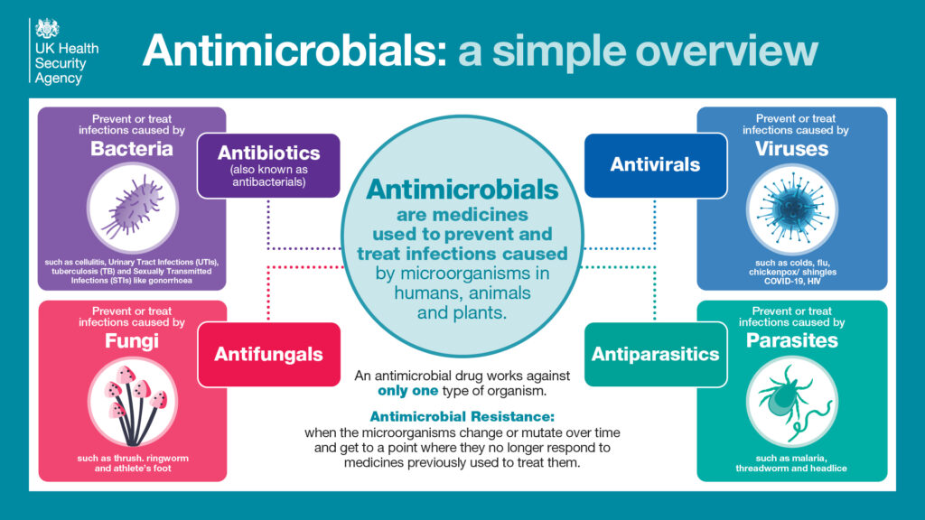 Infographic showing different kinds of antimicrobial medicine